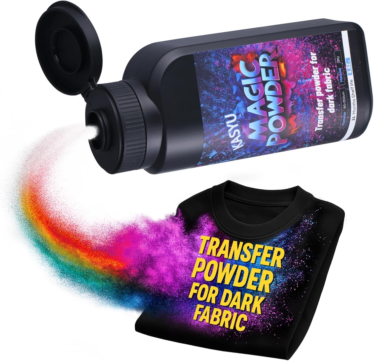 KASYU Heat Transfer Powder for Dark Fabrics - Vibrant, Wash-Resistant Powder for All Inkjet Printers | Works on Black & All Colored Shirts, Hoodies & More | 250g/8.8oz Hot Melt Adhesive Powder