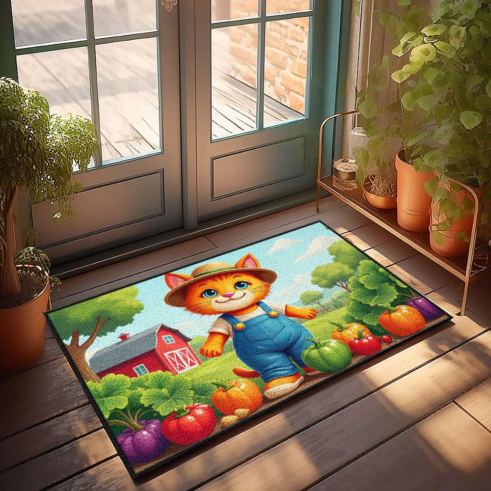 Tapis de bienvenue chat fermier 65x90cm paillasson extérieur