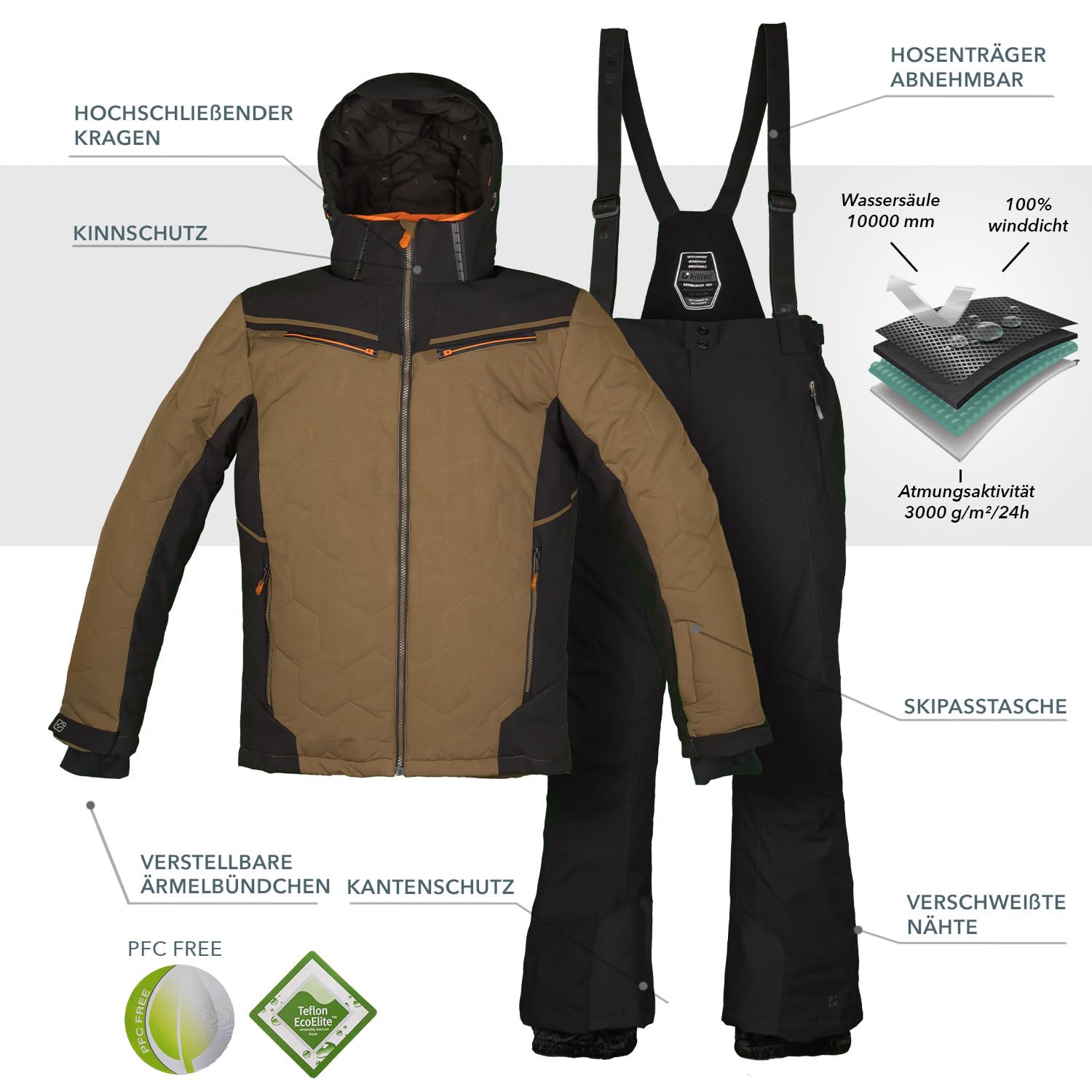 Killtec Herren Skianzug 2-tlg. Skijacke und Skihose - winddicht, wasserdicht mit 10.000mm Wassersäule, atmungsaktiv