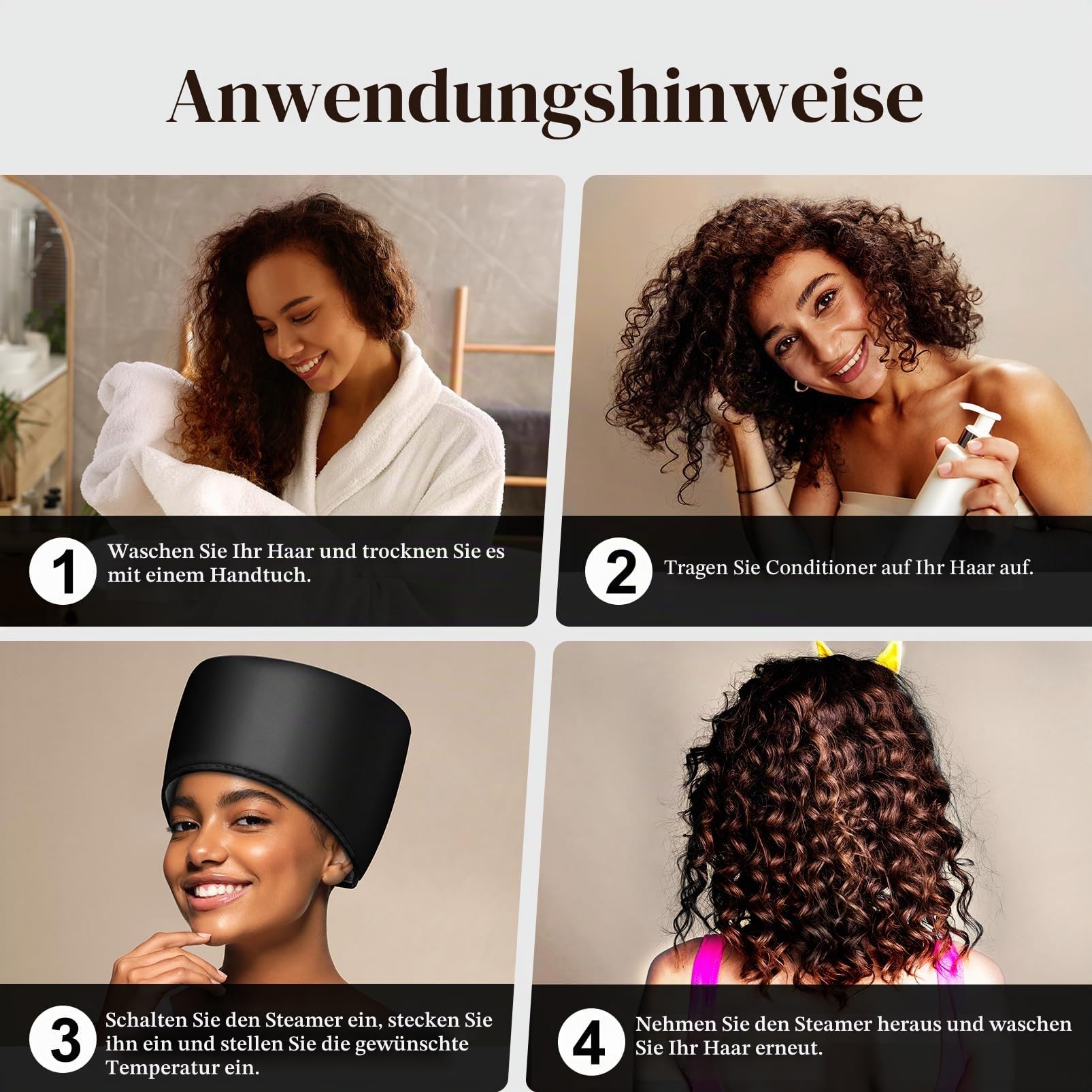 AOPOW Heizhaube für Haare, Dampf, Pflege – beheizbare Haube für krauses Haar, Locken, Capillar, Salon, Haarkappe, Spa, Haus, Protein, Haartrockner, elektrisch (Schwarz)