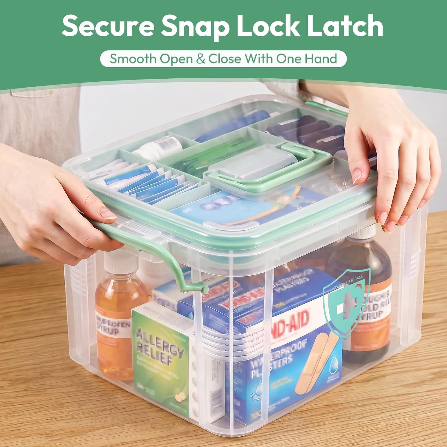 15QT Medicine Organizer Box, Large Medicine Storage Box with Layered Compartments, Portable First Aid Box for Home, Dorm, Travel, Medicine Cabinet Organizer for College Dorm Student