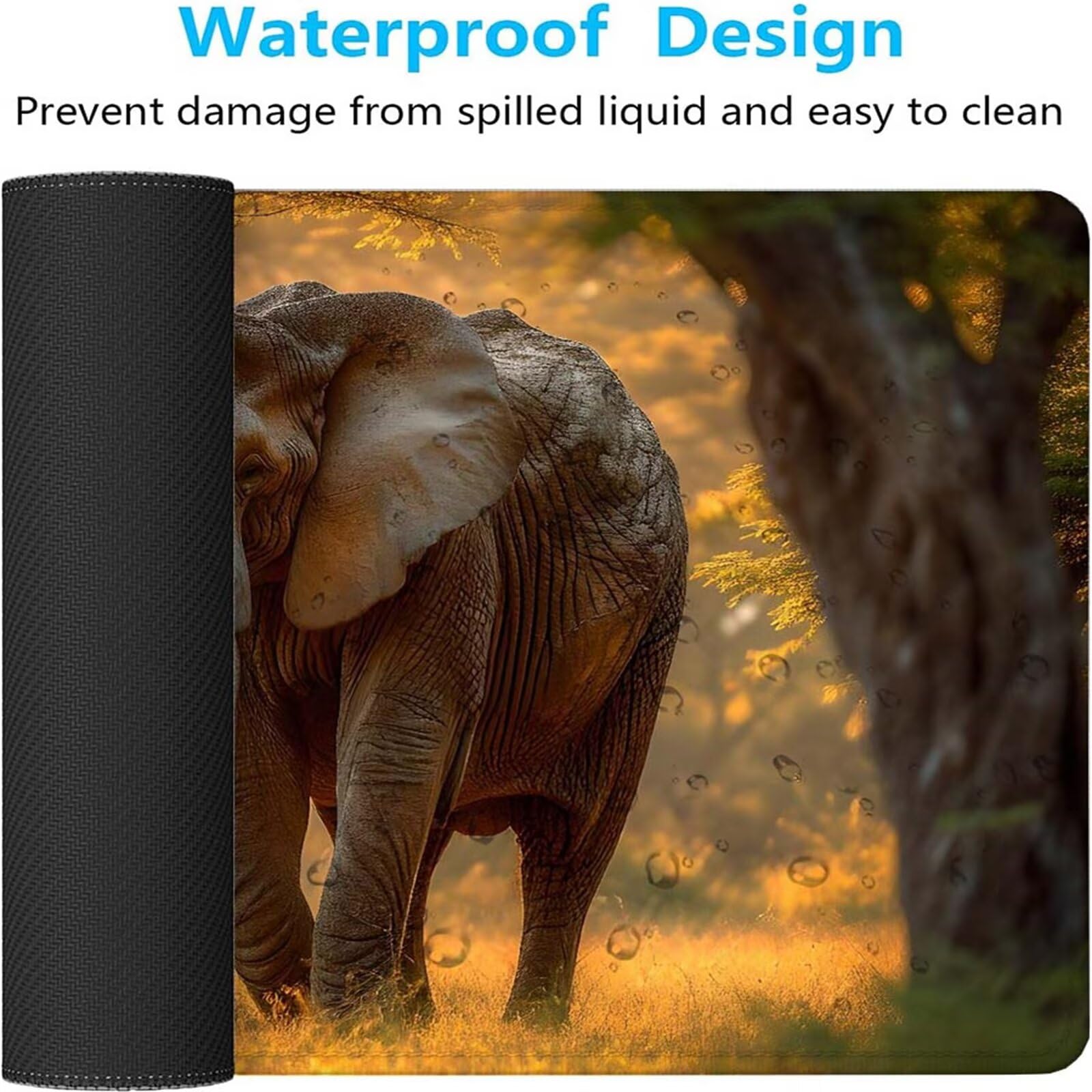 Alfombrilla Ratón Bosque Elefante Alfombrilla Ratón XXL 1400x600x3mm Mouse Pad Resiste Salpicaduras, Extendida de Gran Tamaño con Bordes Cosidos, Mejora la Precisión y la Velocidad, Duradera y-403