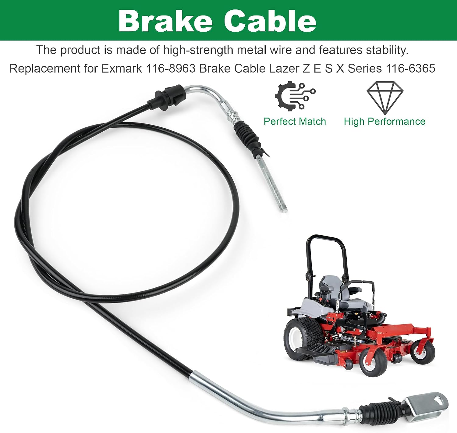 116-8963 Brake Cable Compatible with Exmark E-Series Lazer Z, S-Series Lazer Z, X-Series Lazer Z 116-6365