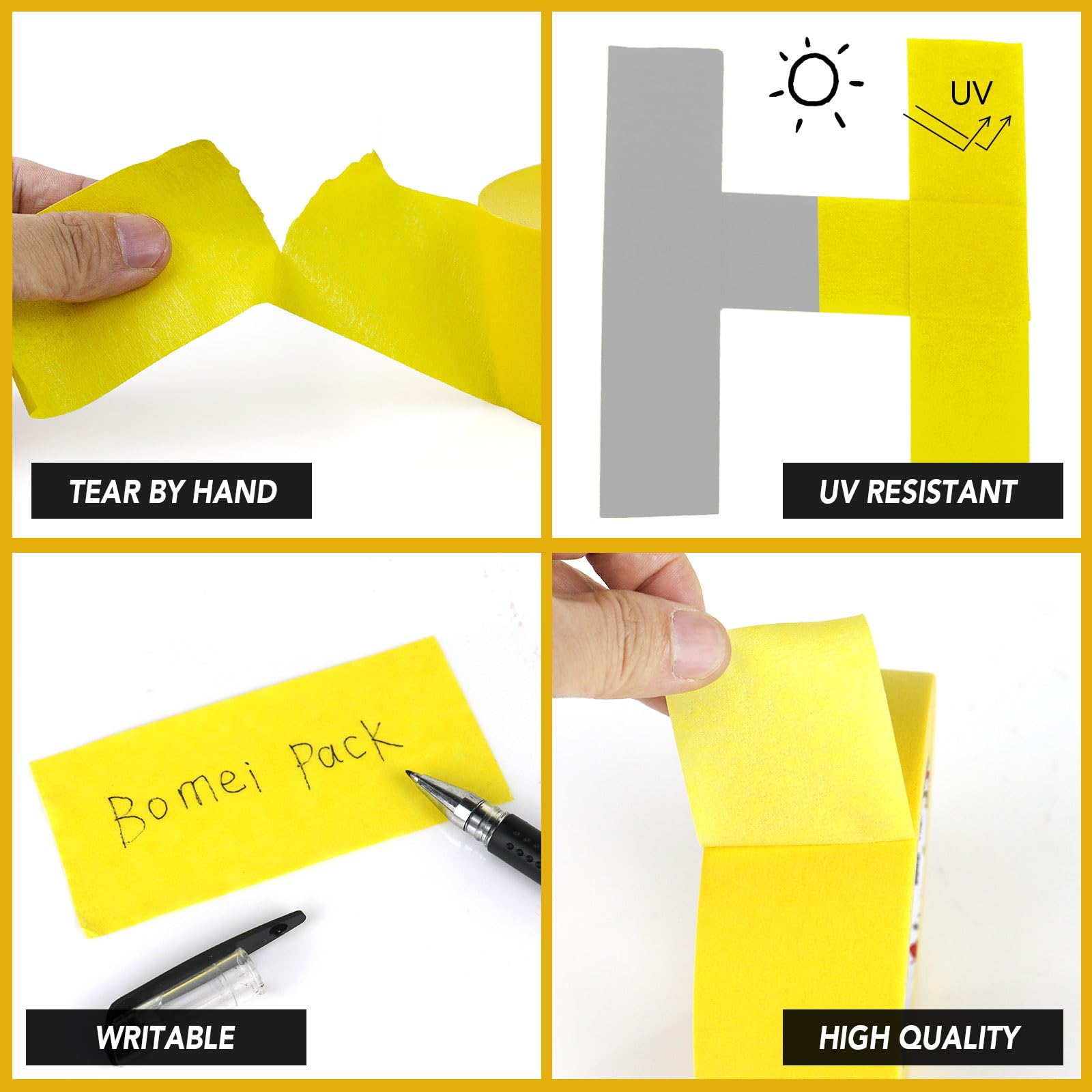 BOMEI PACK 10 rotoli di nastro adesivo per pittori da 5,1 cm, 5 cm x 50 m, per pittura murale per uso generico, miglioramento della casa (giallo)