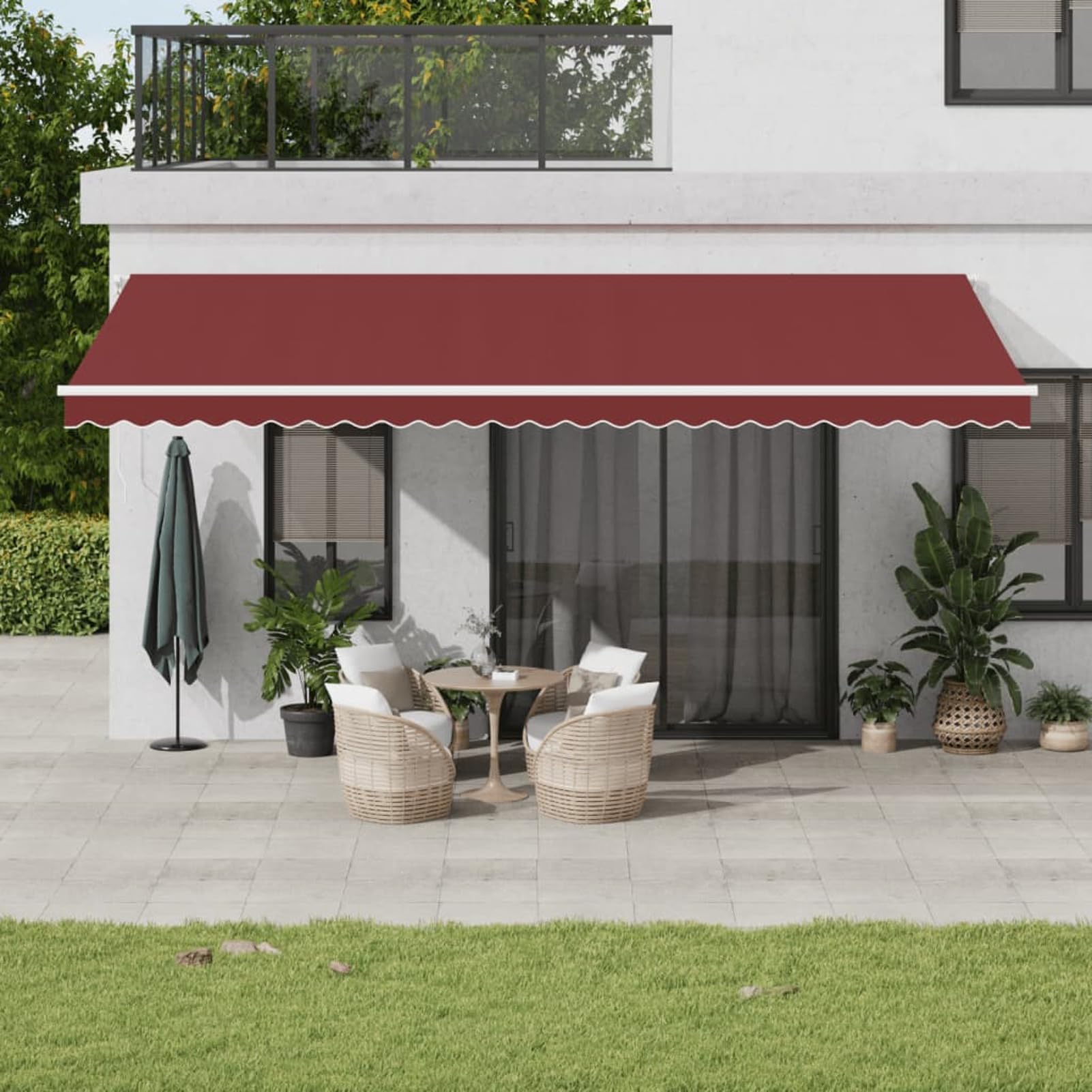 Festnight Store Banne Motorisé 6x3 Store banne Electrique avec Télécommande Auvent Rétractable à Bras Repliable pour Balcons Terrasse et Jardin-Bordeaux et blanc-600 x 300 cm
