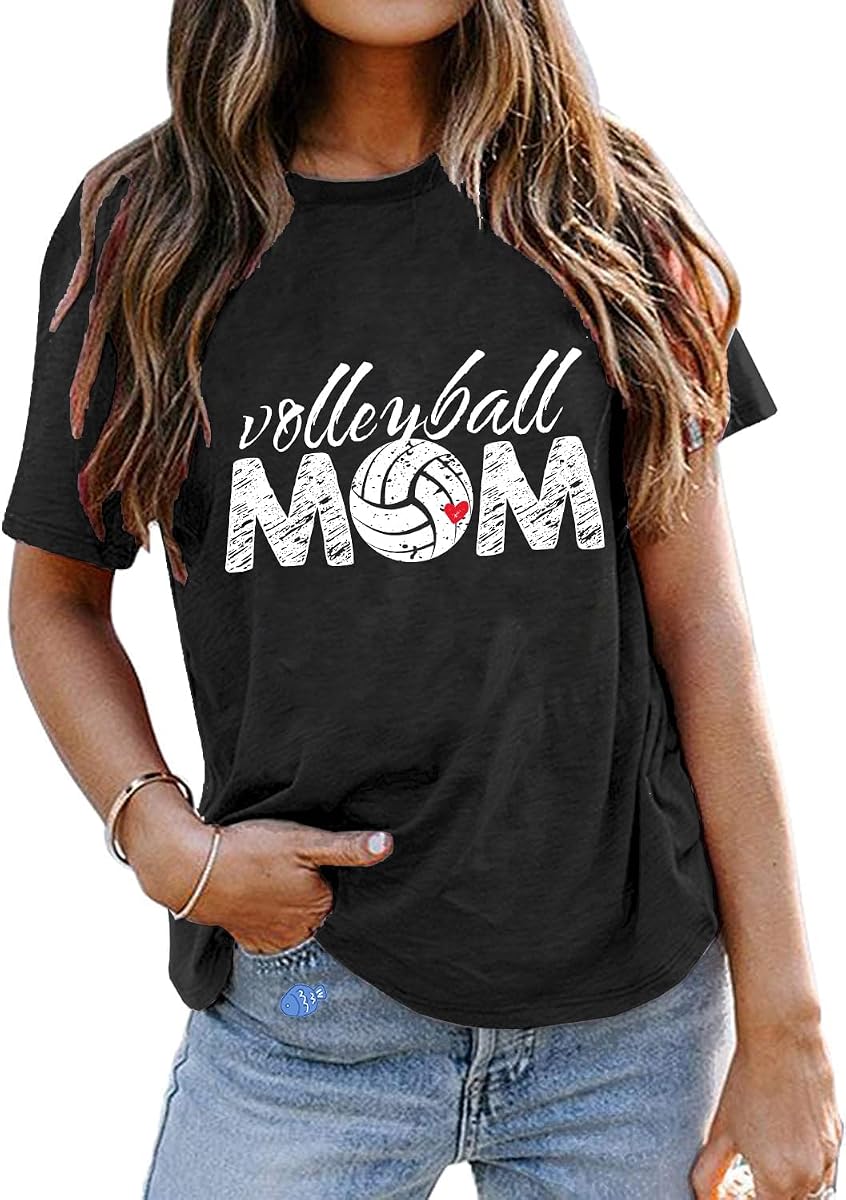 Volleyball T-Shirt for Women Volleyball Mom Game Day Graphic Short-Sleeve Top