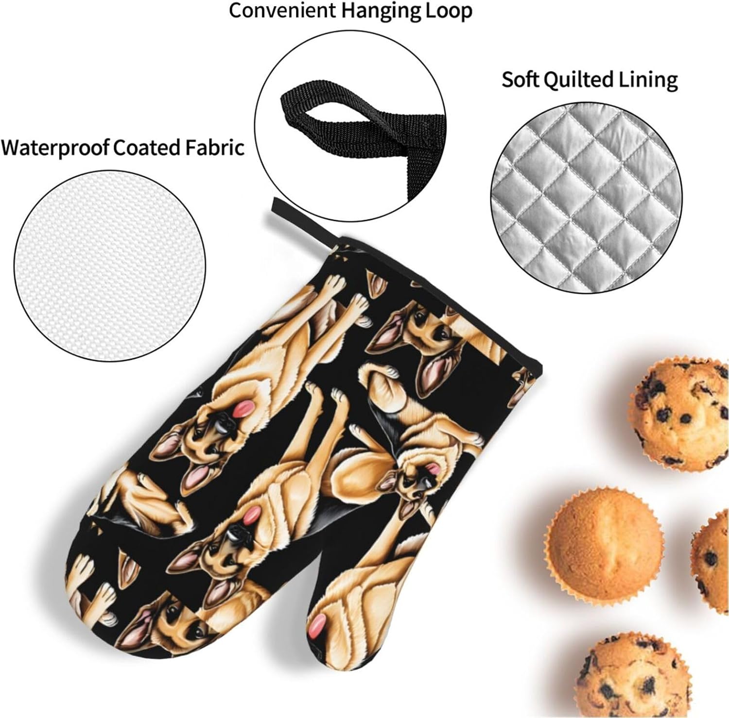 German Shepherd Oven Mitts and Pot Holders Set of 4 Kitchen Mitts Oven Gloves Vintage Hot Pads Non-Slip Heat-Resistant for Chef Baking Cooking Grilling BBQ Christmas Chef Gift image 4