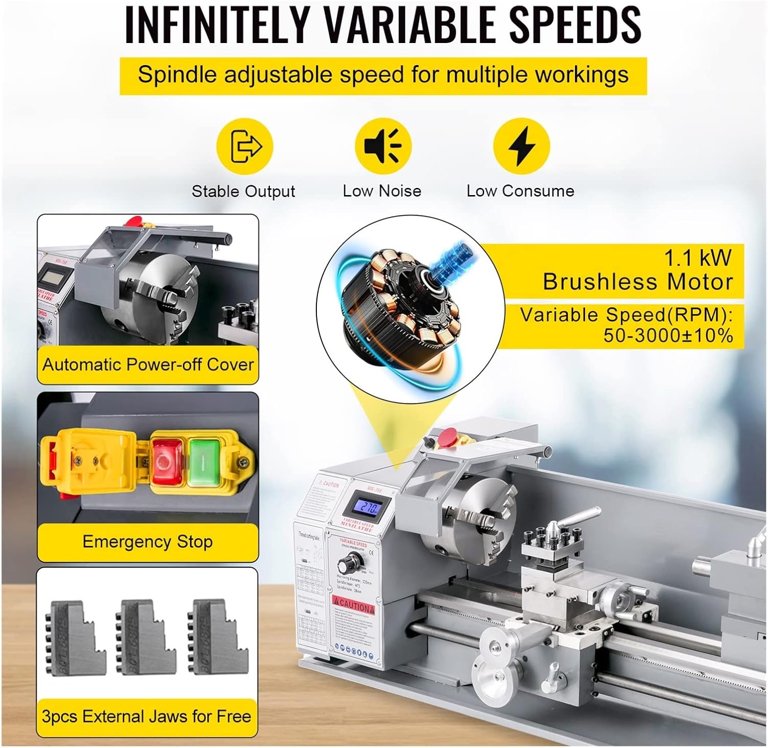 Mini Metal Lathe Machine 8.7 X 29.5 Inch / 220 X 750MM 750W Infinitely Variable Speed LED For Counter Face Turning Driling