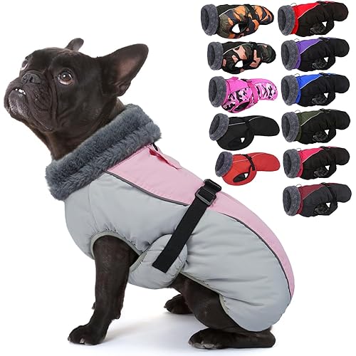 IECOii Extra Warm Dog Coat for Medium Dogs, Waterproof & Windproof Dog Jackets with Leash Hole, Adjustable Turtleneck Dog Winter Coat Reflectvie Pet Fleece Vest for Cold Weather, Pink, M