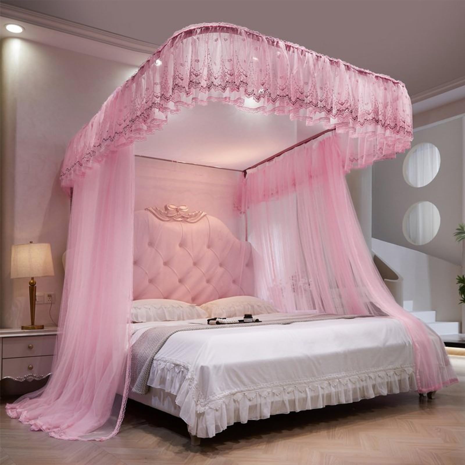 SARKEY U-Shaped Rail Bed Canopy Curtain,for Girls Women Adults Bedroom Decoration(C,180x220x210cm(71"x87"x83"))
