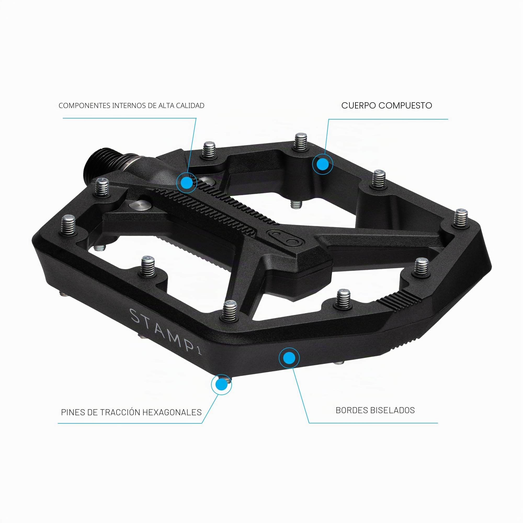 Crankbrothers Stamp Flat - Pedal de Bicicleta BMX/MTB - Pedal de Bicicleta de Plataforma, Perfil mínimo, Agarre Ajustable