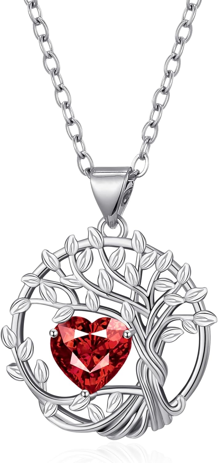 Tree of Life Birthstone Necklace for Women Garnet Necklace January/February/March/April/May Birthstone Necklace Anniversary Birthday Christmas Jewelry Gifts for Mom Wife Sister