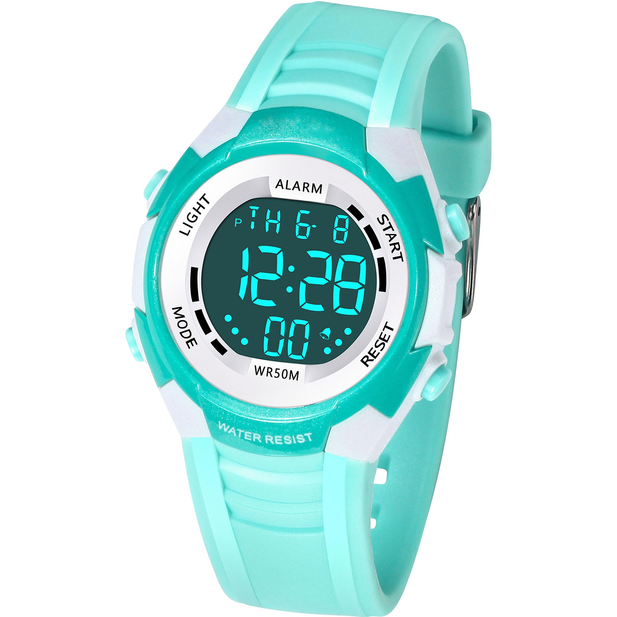 DTKID Reloj Digital para Niños y Niñas con 7 Colores LED, Despertador, Cronómetro - Resistencia al Agua 50M - para Deportes y Aire Libre - Edades 5-18 Años