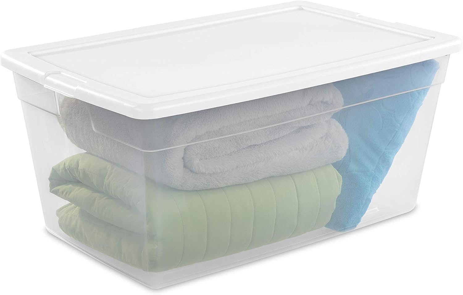 Sterilite 16668004 90 Quart/85 Liter Storage Box, Clear with a White Lid, 4-Pack