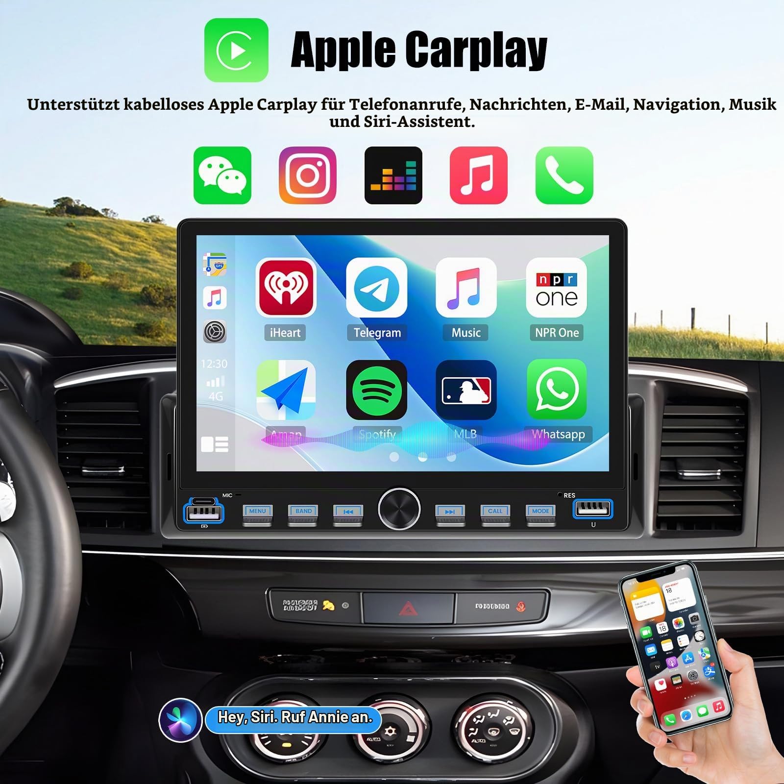 CAMECHO Autoradio 1 Din Wireless Carplay Android Auto Bluetooth Radio 7 Zoll mit Rückfahrkamera, IPS Touchscreen HD Bildschirm mit Mirror Link Lenkradsteuerung +2USB Anschlüsse