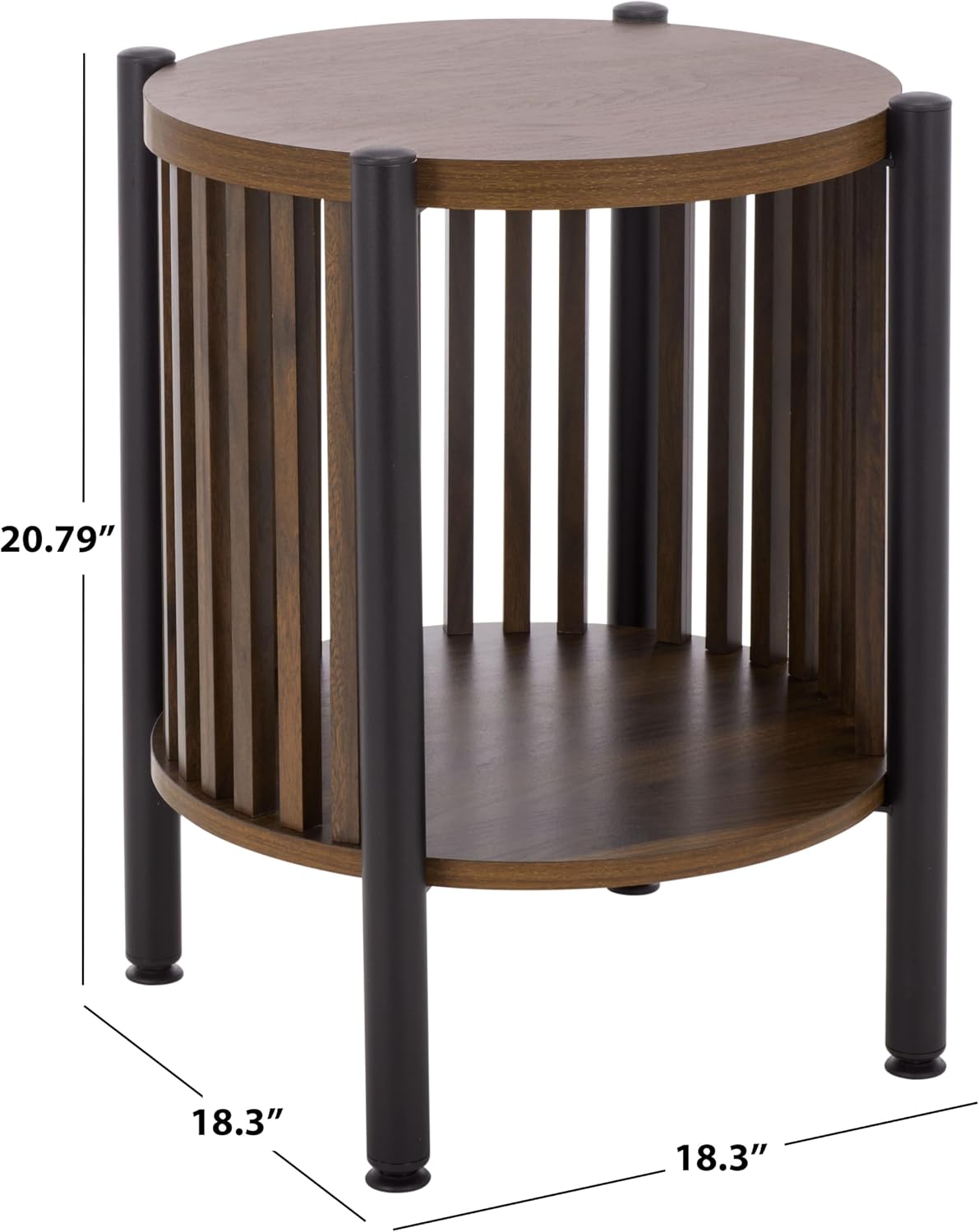 SAFAVIEH Home Collection – Marami Round Accent Table, Walnut Finish Top, Black Metal Legs, Modern Accent Table for Living Room or Bedroom (ACC3601A)