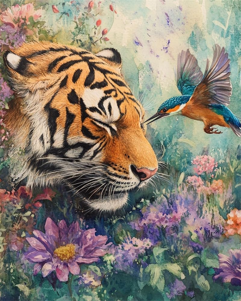 Henypt Advanced 11Ct Embroidery Tiger and A Kingfisher Cross Stich Kit Adults Beginners,Stamped Cross Stitch Kits,Christmas,Birthday Gifts Needlework Kit