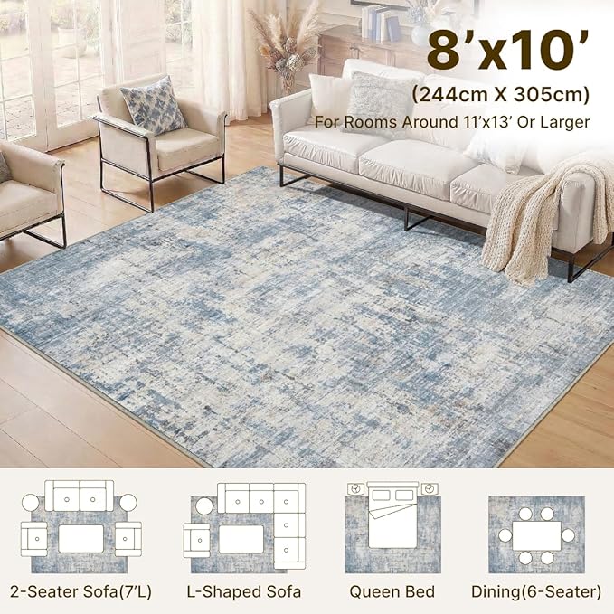 Tapete 8x10 Lavable Antideslizante Pelo Bajo Azul miniatura 5