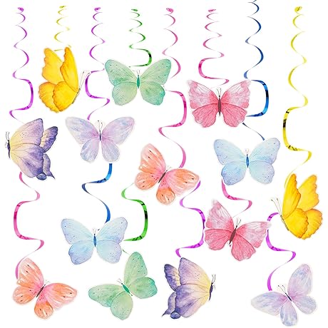 28 Pieces Butterfly Hanging Swirl Decorations for Home Party or Birthday Celebration