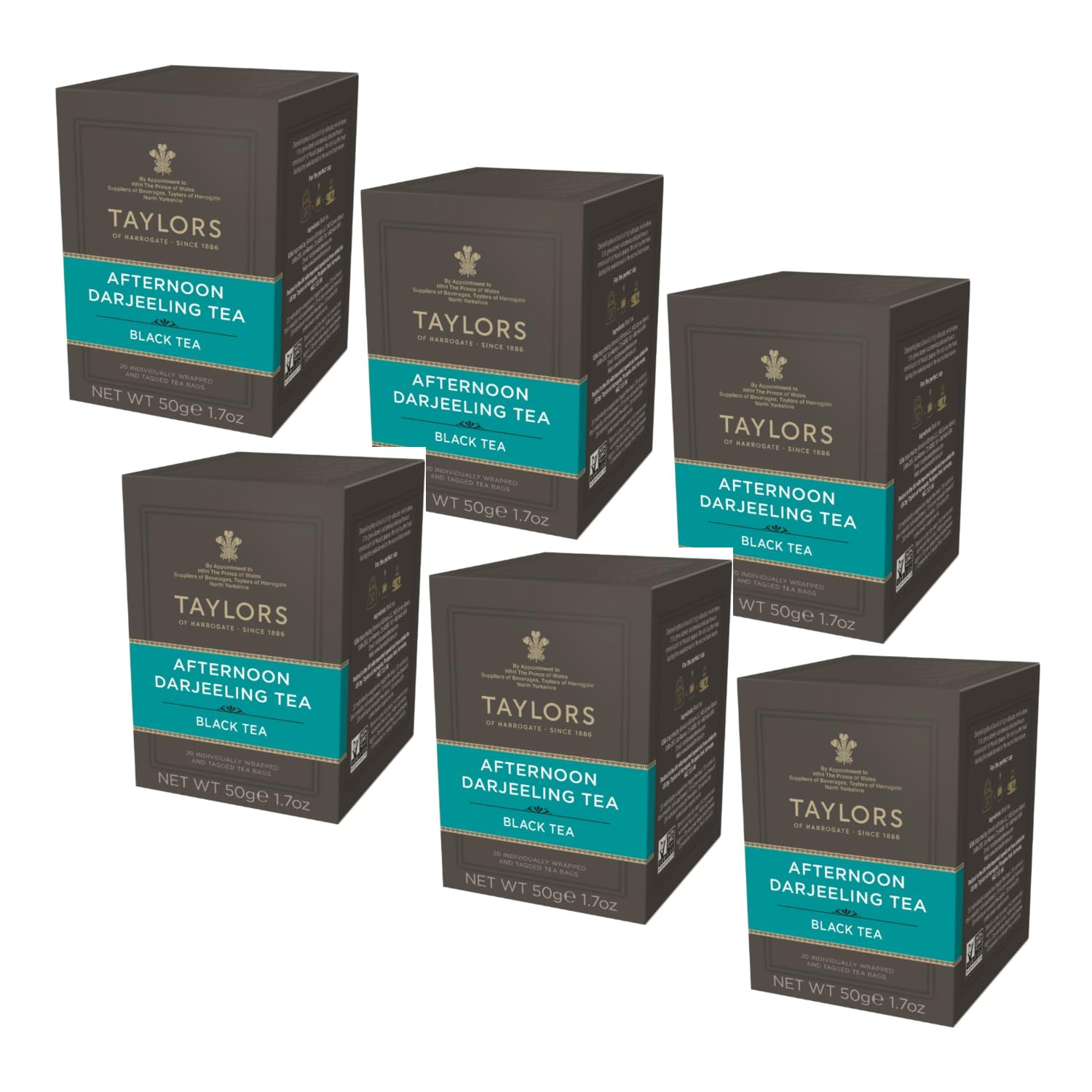 Taylors® | Tè Nero Indiano Regione Darjeeling | Tè Nero Delicato Floreale con Note Uva Moscato - 6 Scatole da 20 Filtri Ognuna