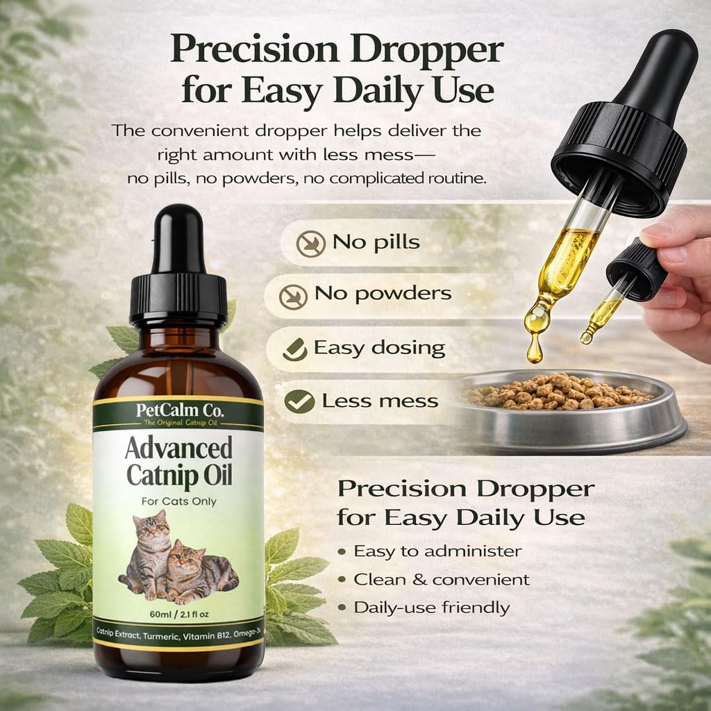 Advanced Catnip Oil for Cats - Lickable & Playable Formula to Promote Calm Behavior and Relaxation - Potent Liquid Extract for Food, Toys & Training - 2 fl oz,60ml