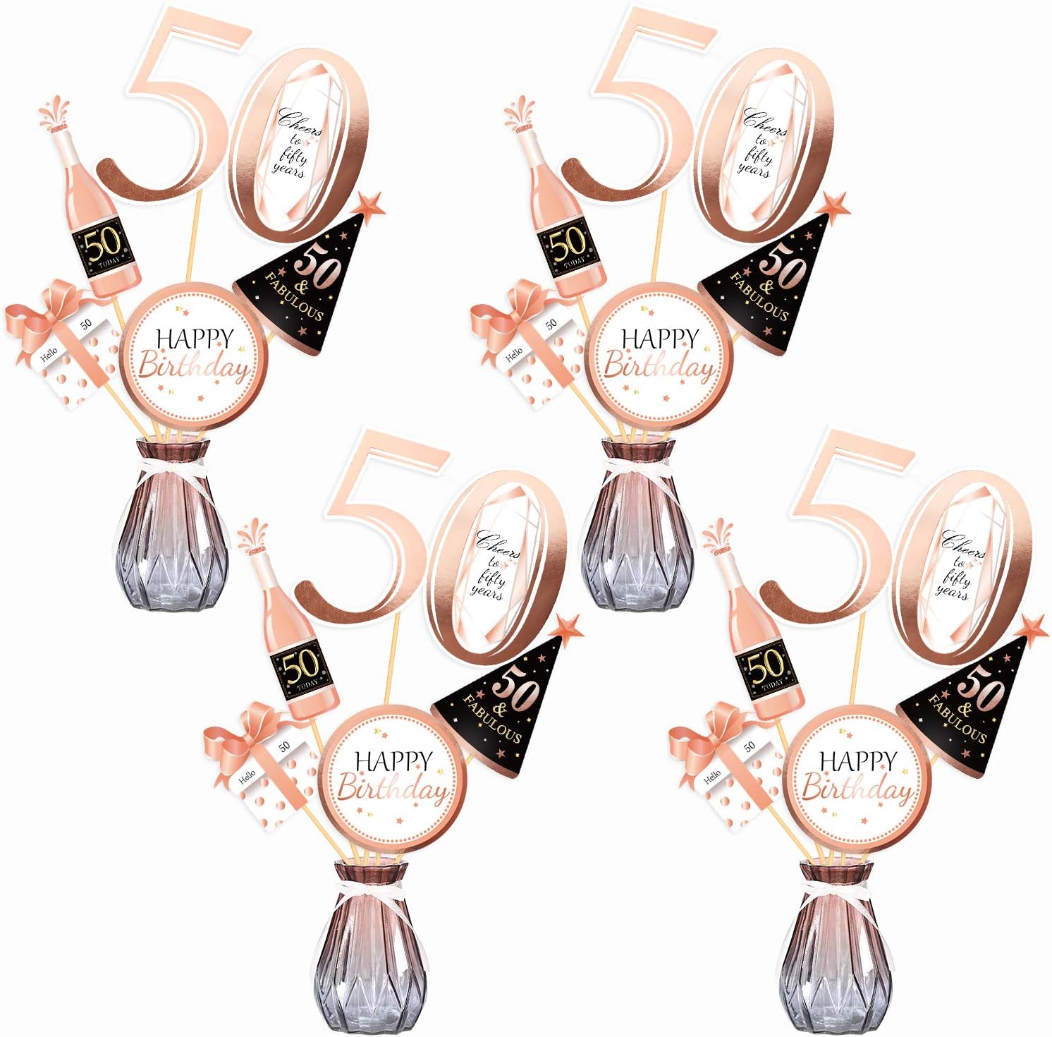Qpout Rose Gold 50th Birthday Centerpiece Sticks-50th Birthday Table Toppers -Birthday Party Decorations Accessories- Fabulous 50 Bday Party- Cheers to fifty Years Birthday Party Favour Table Supplies
