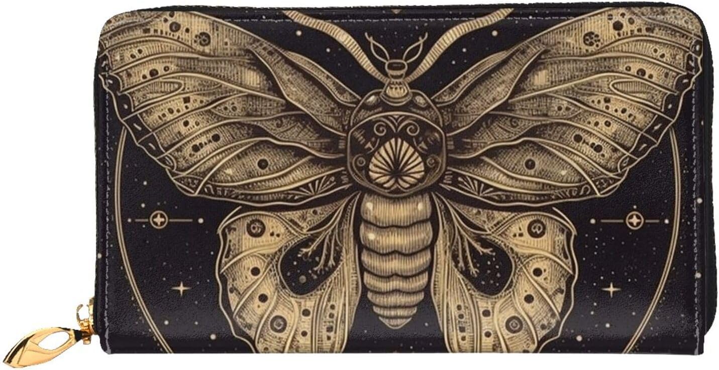 Leather Wallet for Women Men Bifold Wallet Ultra Slim Credit Card Holder Moth Ladies Clutch Purse