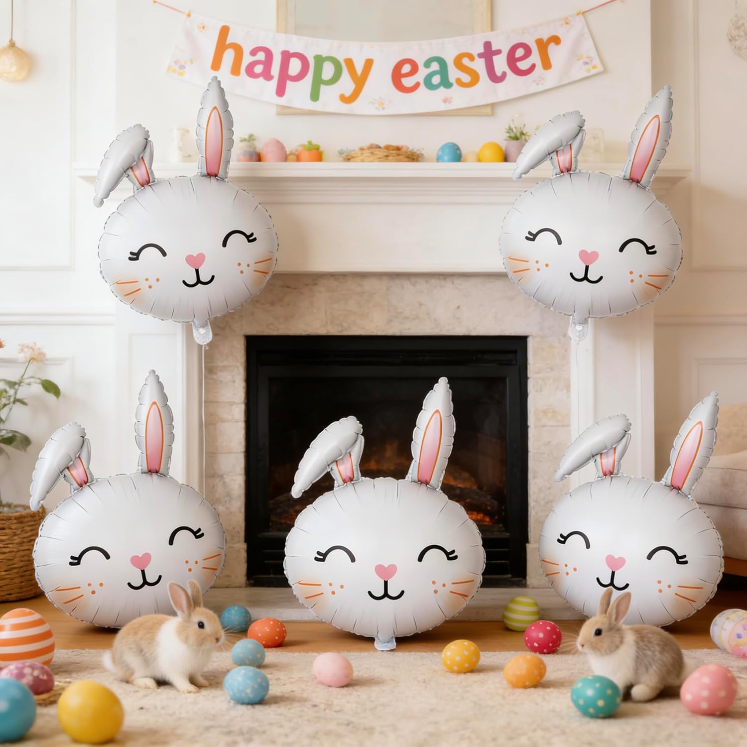 6 Pcs Bunny Balloons Easter Balloons 30 Inch Rabbit Head Foil Balloon for Bunny Easter Themed Party Birthday Party Decorations