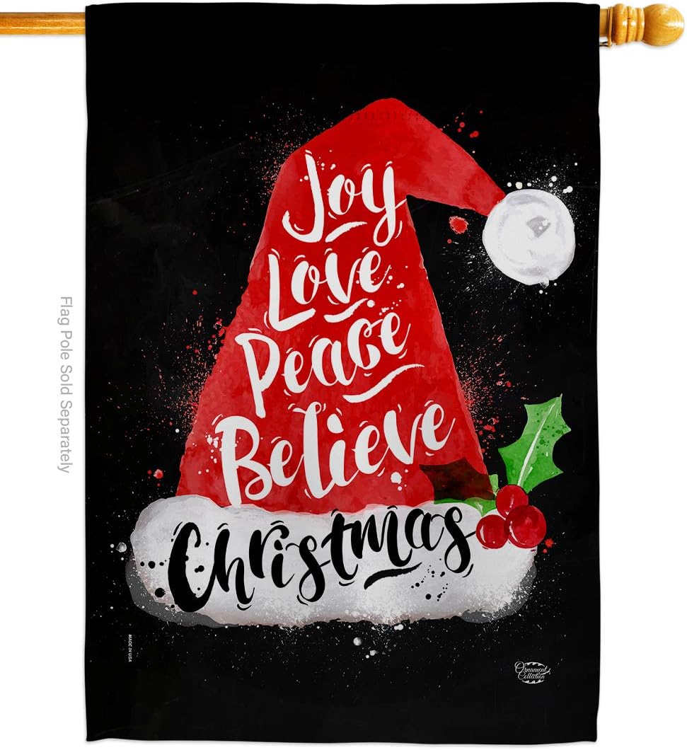 Joy Love Peace House Flag Wintertime Christmas Santa Marry Xmas Present Reindeer Season Snow Small Decorative Gift Yard Banner Double-Sided Made In USA 28 X 40