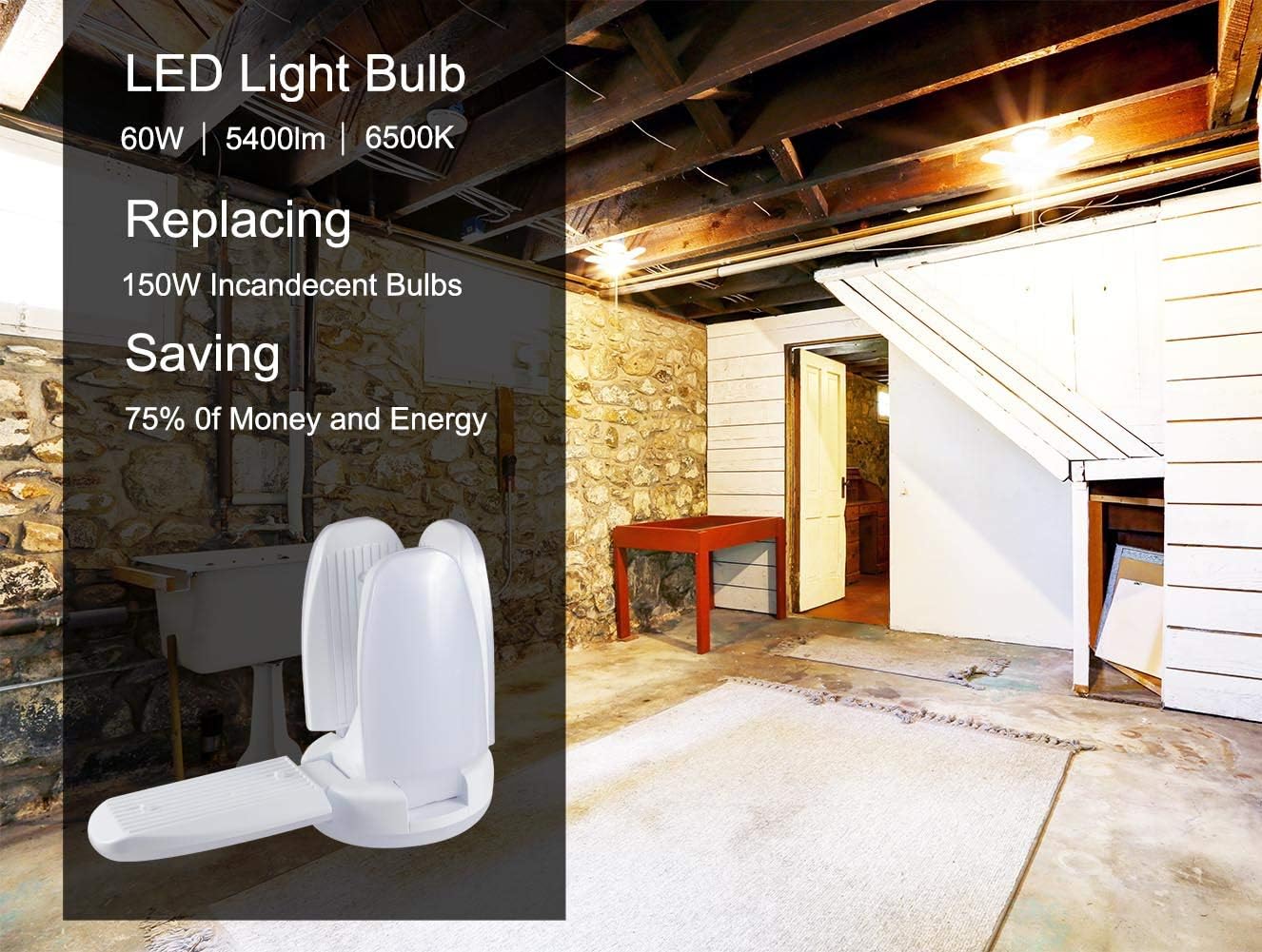 DAKASON LED Garage Lights, 60W Adjustable LED Garage Ceiling Light, LED Shop Lights 5400LM 6500K, Garage Lighting for Basement Warehouse Workshop and Cellar