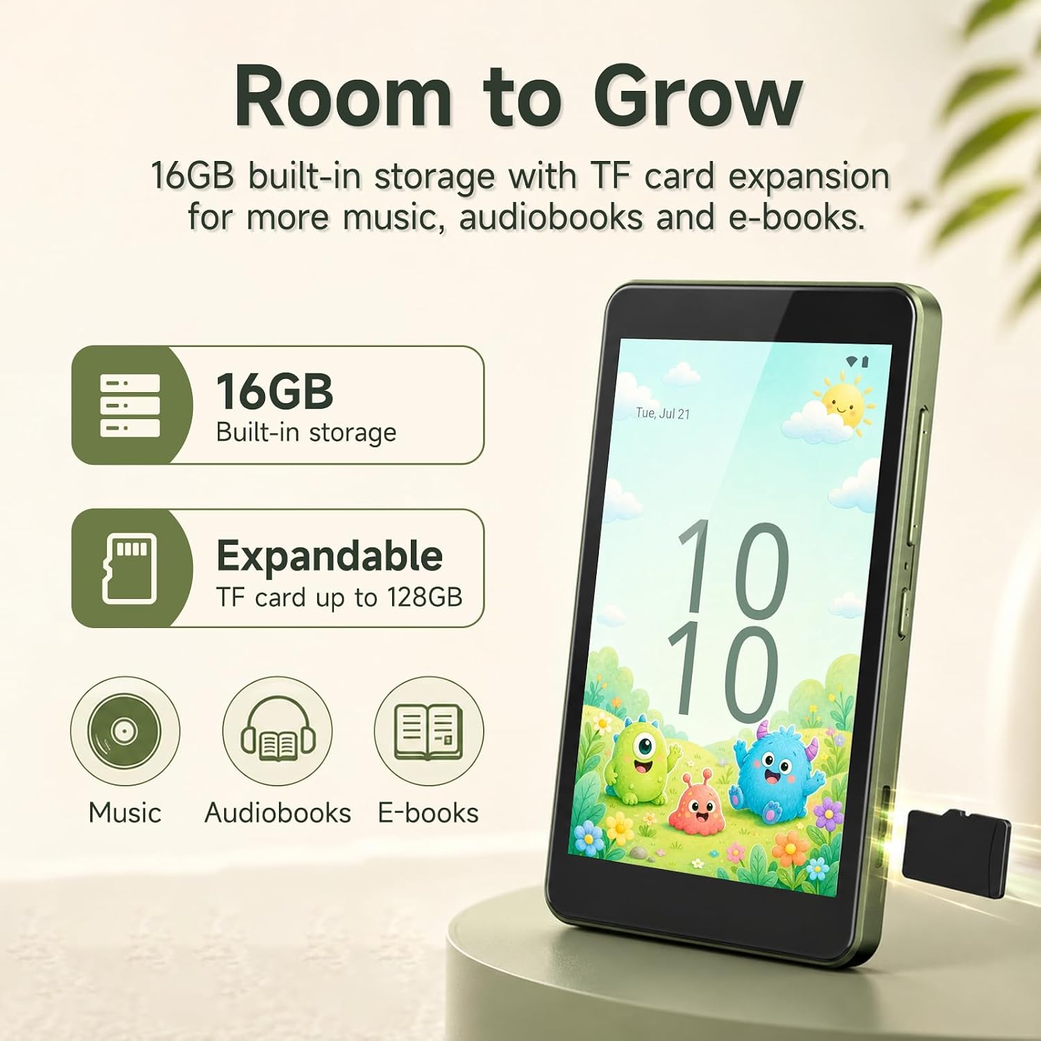 PECSU Android 14 MP3 Player with Bluetooth and WiFi (Sage Green)