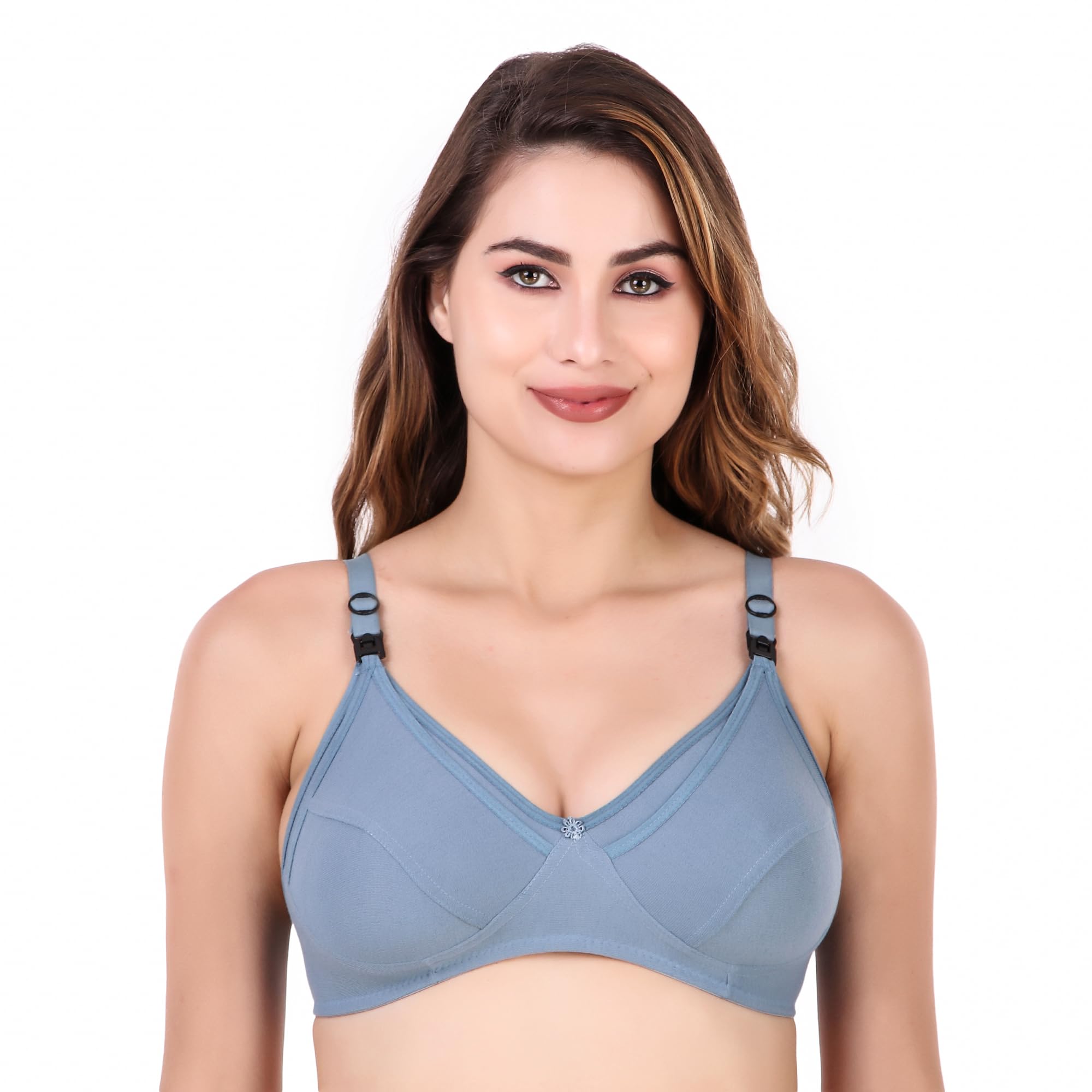 havenhues Women Maternity Feeding Bra | Non-Padded Non-Wired Nursing Bra for Breastfeeding | Cotton Blend Mother Care Bra for New Moms (in, Alpha, L, 32, A, 32, Regular, Standard, Blue)-picture-24