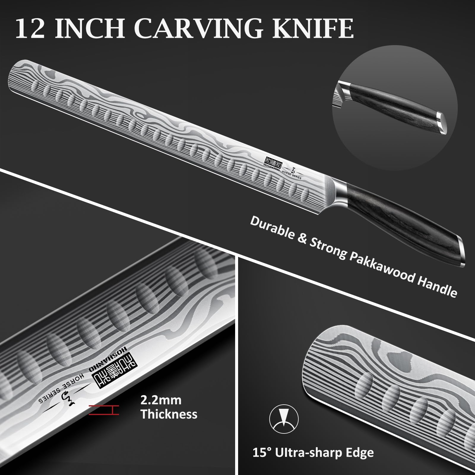 HOSHANHO 12 Inch Slicing Kinfe, Razor Sharp Brisket Knife, Pakkawood Handle — Amazon image 4
