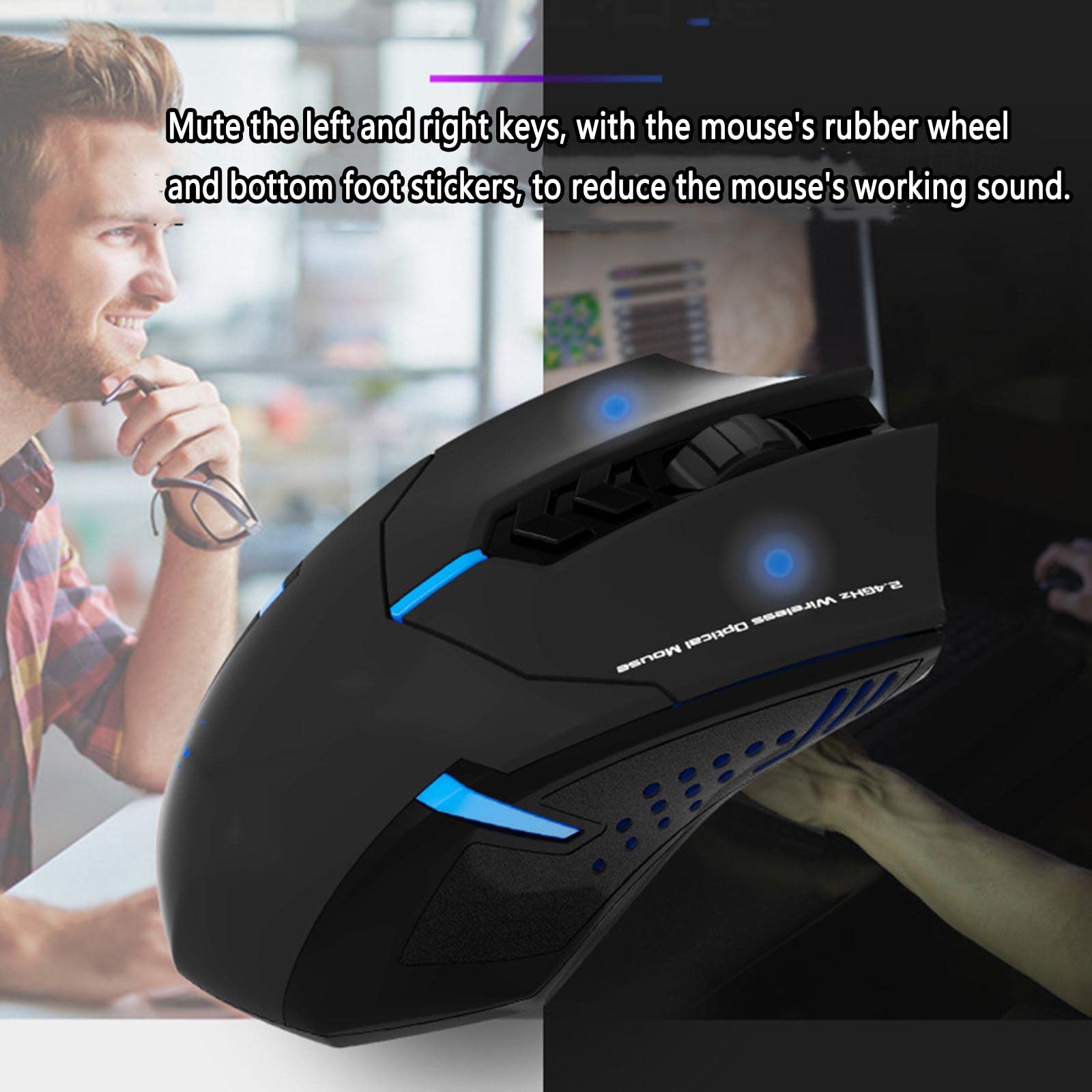 Mysz Mysz bezprzewodowa Mysz komputerowa do laptopa USB do gier Ergonomiczna mysz Urządzenie wskazujące Cichy fotoelektryczny USB 2,4 GHz Dwukierunkowa transmisja Ergonomia(Schwarz)