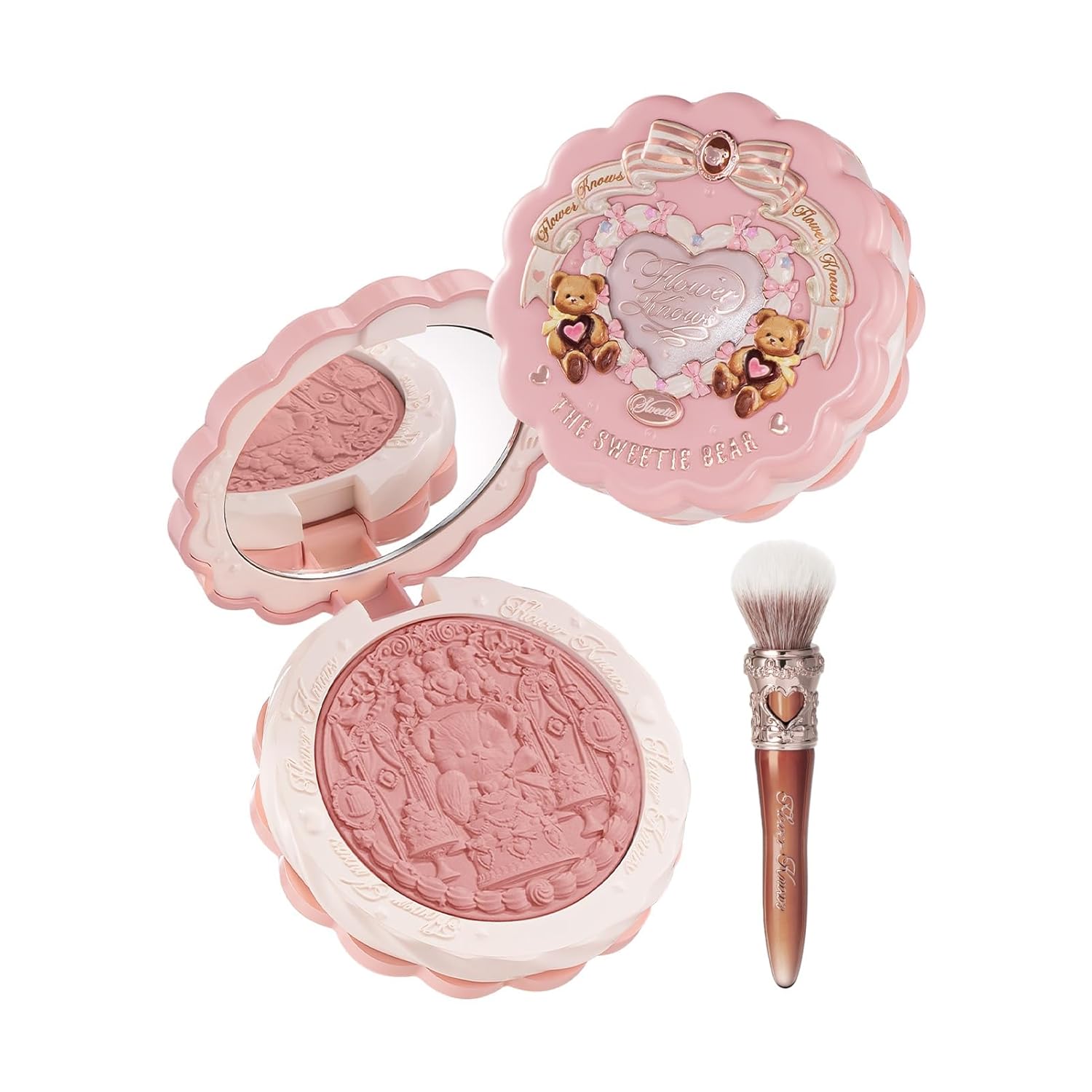 Flower Knows The Sweetie Bear Collection Silk Satin Blush+Blush Brush Set