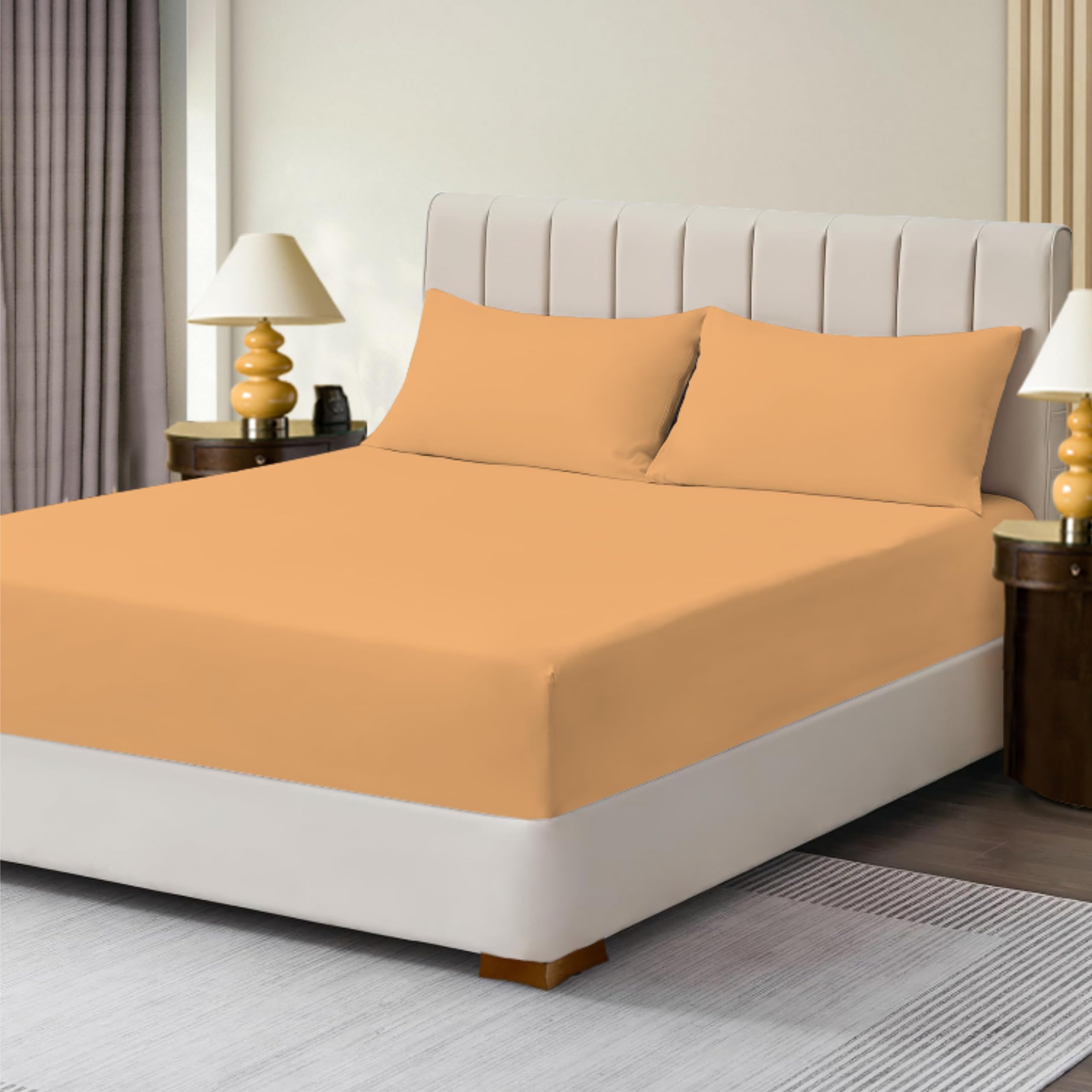 R&Z Peach Extra Deep Polycotton Non Iron Fitted Sheet Easy Care 40Cm (, King)