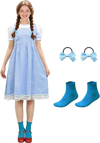 Womens Blue White Gingham Dress for Adult Cosplay Costume Character | Halloween Party Outfits