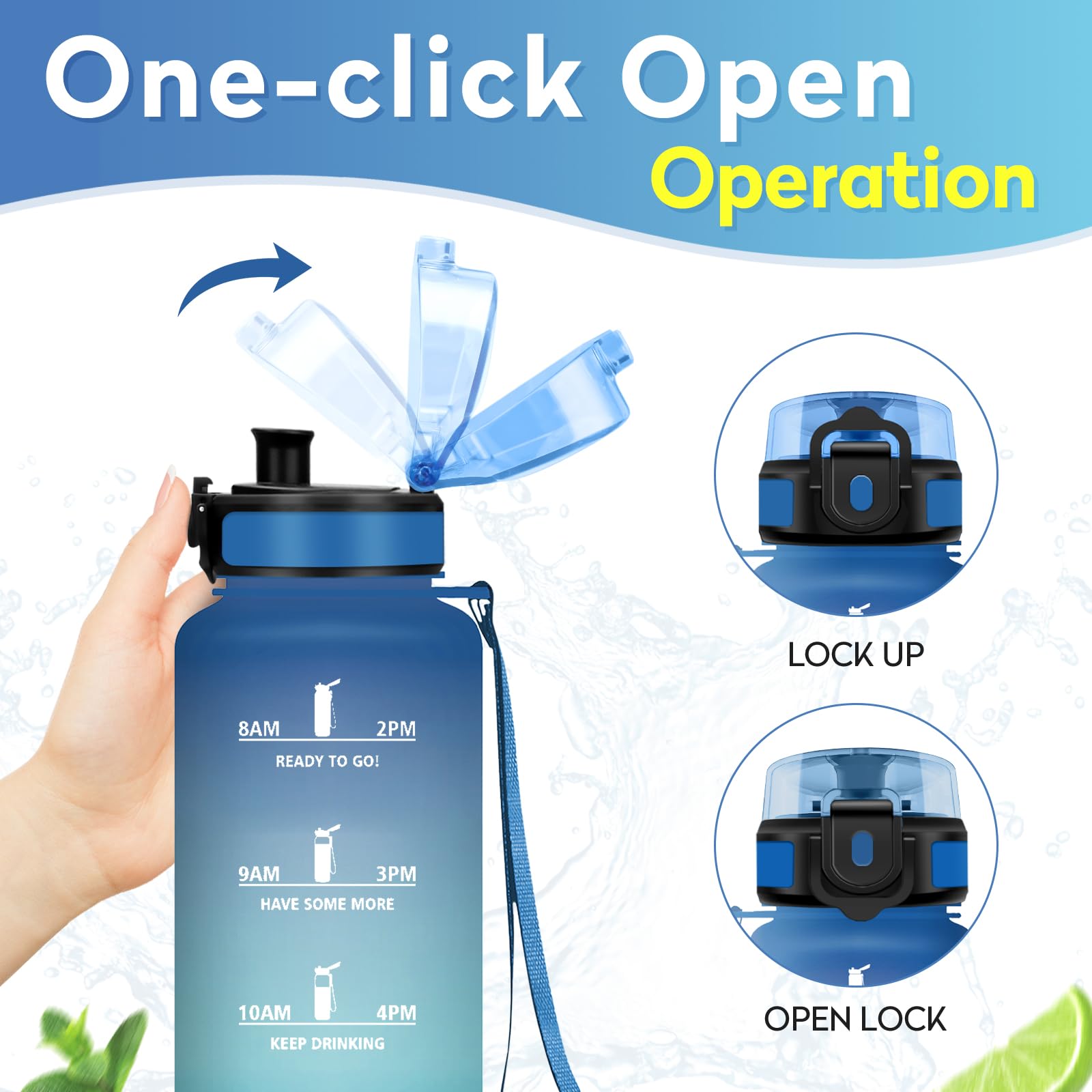 Borraccia 1.5L, Bottiglia Riutilizzabile, Borraccia con Filtro, Borraccia Sportiva con Marcatori Temporali, Bottiglia senza BPA, A Prova di Perdite, Borraccia Sport per Fitness, Adulti, Ufficio
