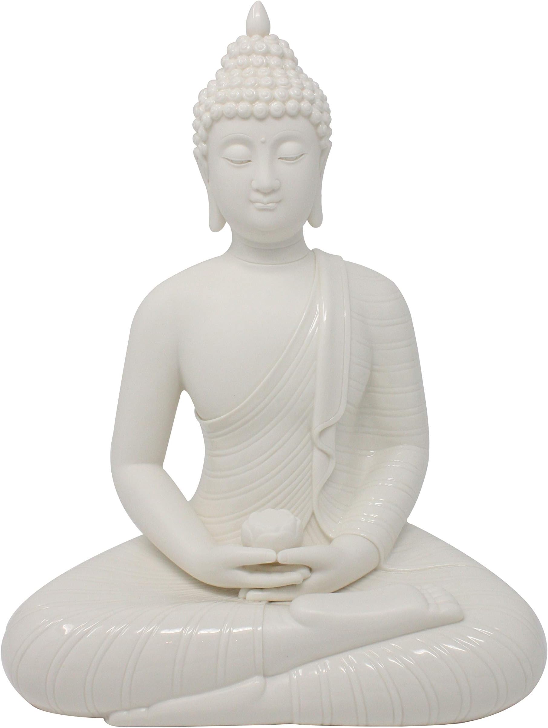 CeraLand Fine Porcelain Meditating Buddha Statue, Buddha Figurine, 12 inch (White)