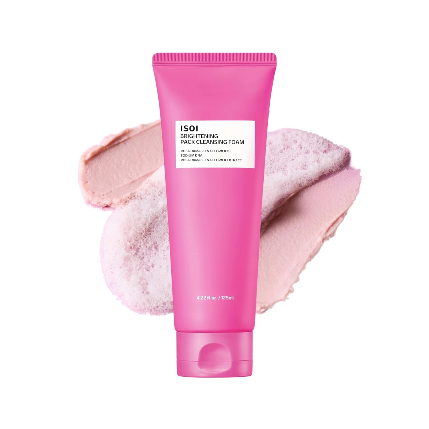 ISOI Rose PDRN 3-in-1 Pack Cleansing Foam with 5 Types Hyaluronic Acid, Face Wash + 1-Minute Pack, Coconut & Palm-Derived Gentle Foaming Cleanser, Korean Skin Care (4.23 fl oz, 125ml)