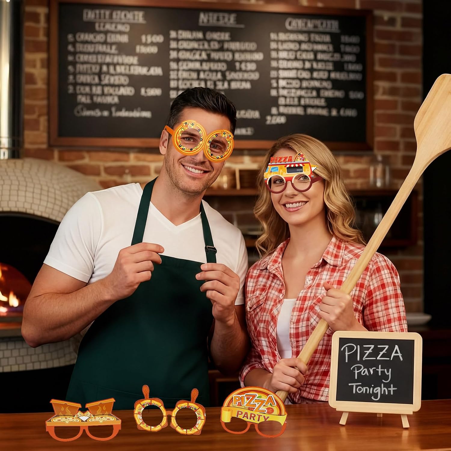 36 Pcs Pizza Party Decoration Pizza Paper Eyeglasses Photo Booth Props Italian Birthday Paper Glasses Decor Selfie Props for Italian Birthday Theme Party Gifts Decor Supplies