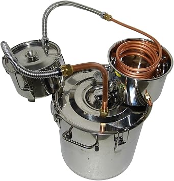 OLizee 2 Gal Stainless Steel Water Alcohol Distiller Copper Tube 10L Boiler Home Brewing Kit with Thumper Keg