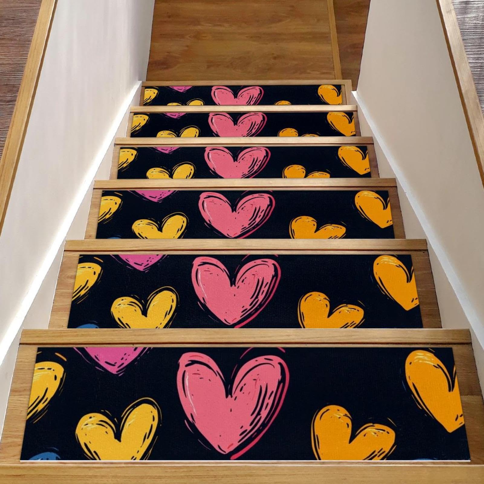 Tapis d'escalier antidérapants motif cœurs lot de 15 protections résistantes