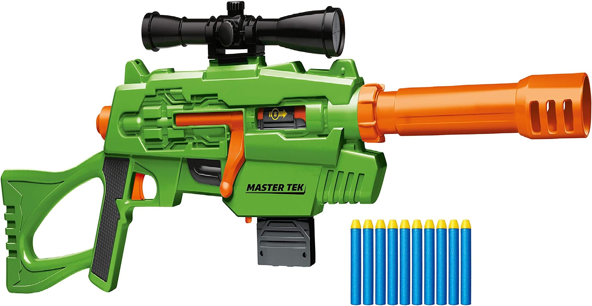 Buzz Bee Air Warrior Master Tek Blaster Toy Gun with Comes wth a Scope, Barrel, a Magazine and 10 Long Distance Darts
