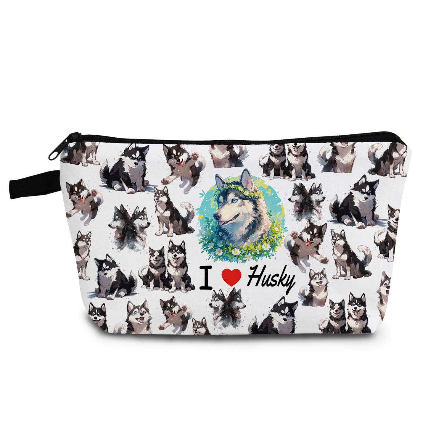 YULUENZE Funny Husky Gift I Love Husky Makeup Bag Cute Small Organizer Bag with Zipper Husky Puppy Toiletry Cosmetic Bag Birthday Gifts for Husky Lovers Women Friends