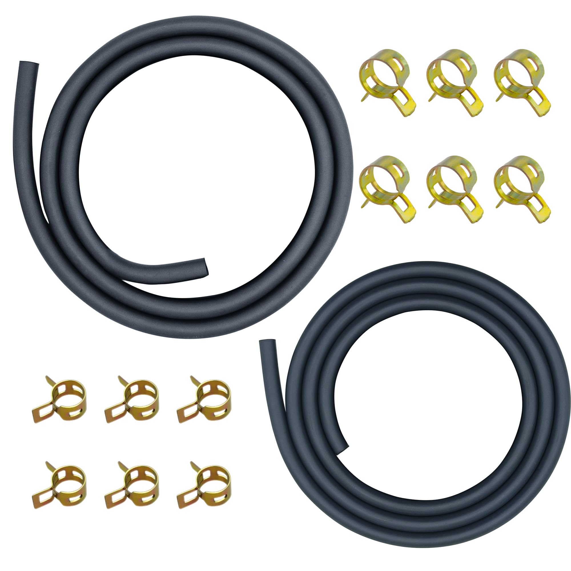 Strongthium 3/16 &amp; 1/4 Rubber Gas Fuel Line Hose Set with 12 Pcs Clamps