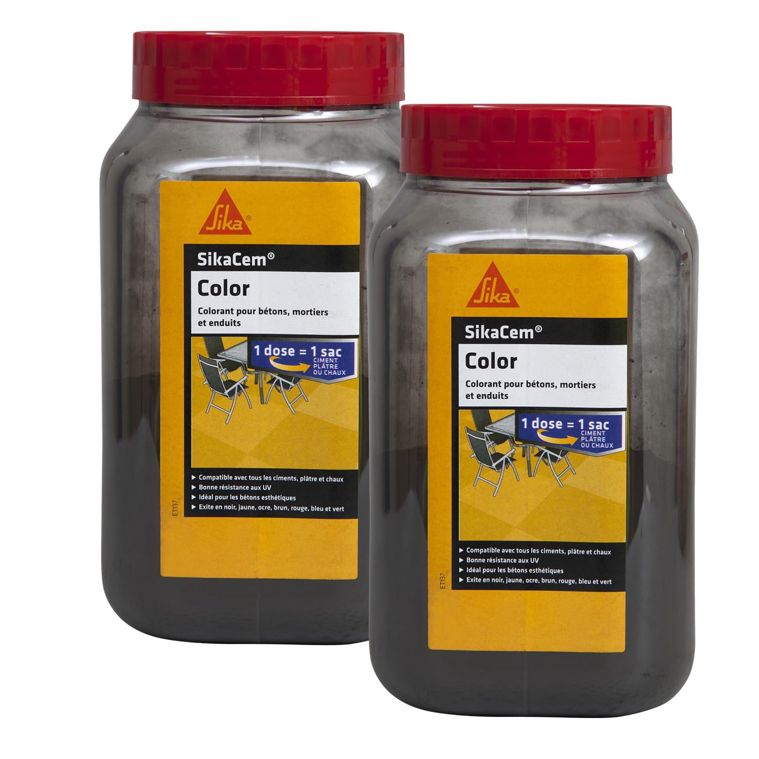 SIKA - Colorant en poudre pour ciment/chaux/plâtre - SikaCem Color Noir - Couleur uniforme - Résistant aux UV - Ne modifie pas le temps de prise des mortiers - Dosage facile - 700g (Lot de 2)