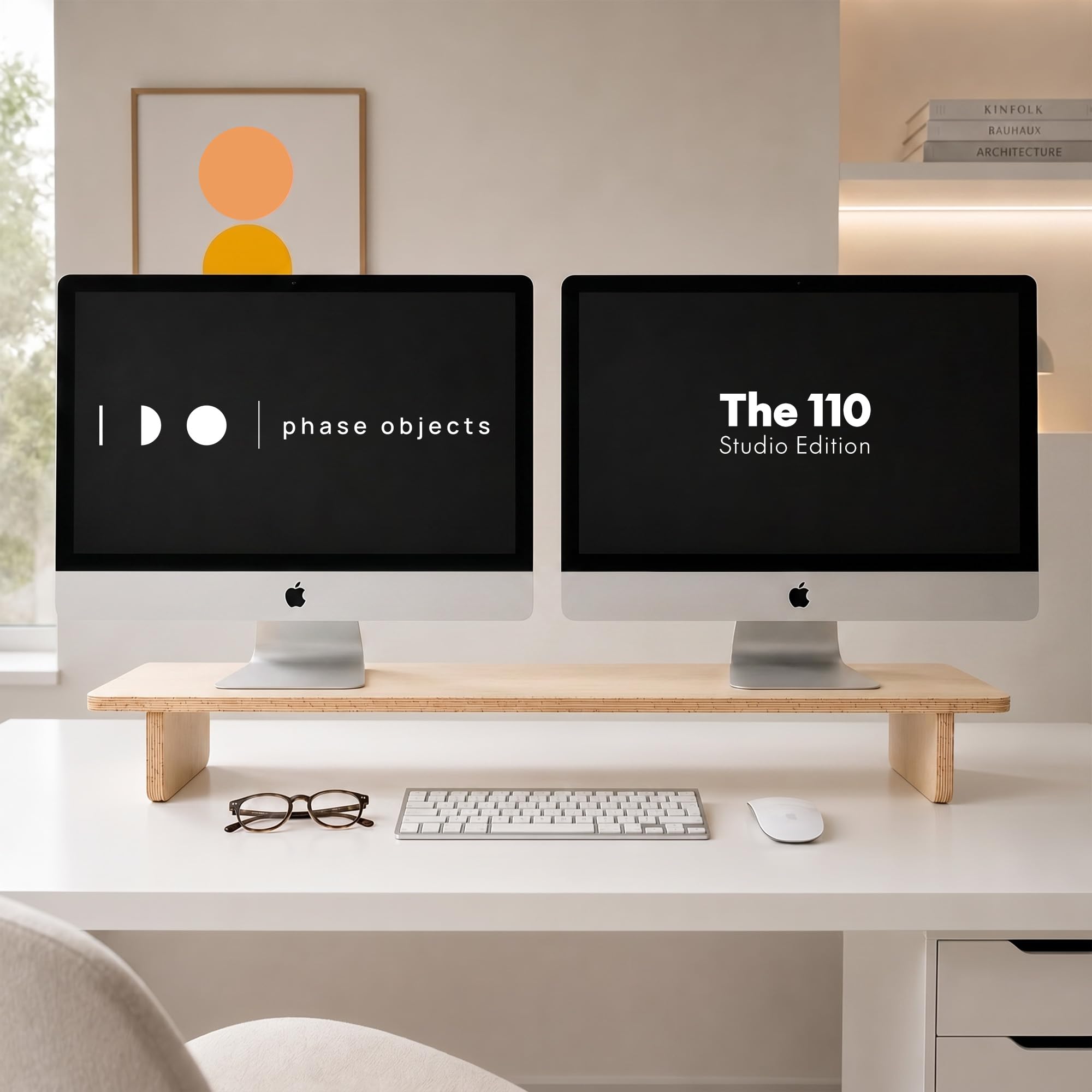 Monitorständer für den Schreibtisch aus Birkenholz, 110 cm, doppelte Monitorhalterung und Monitorerhöhung für iMac und Mac, Ergonomie, Organisation und Ästhetik für modernen Workspace