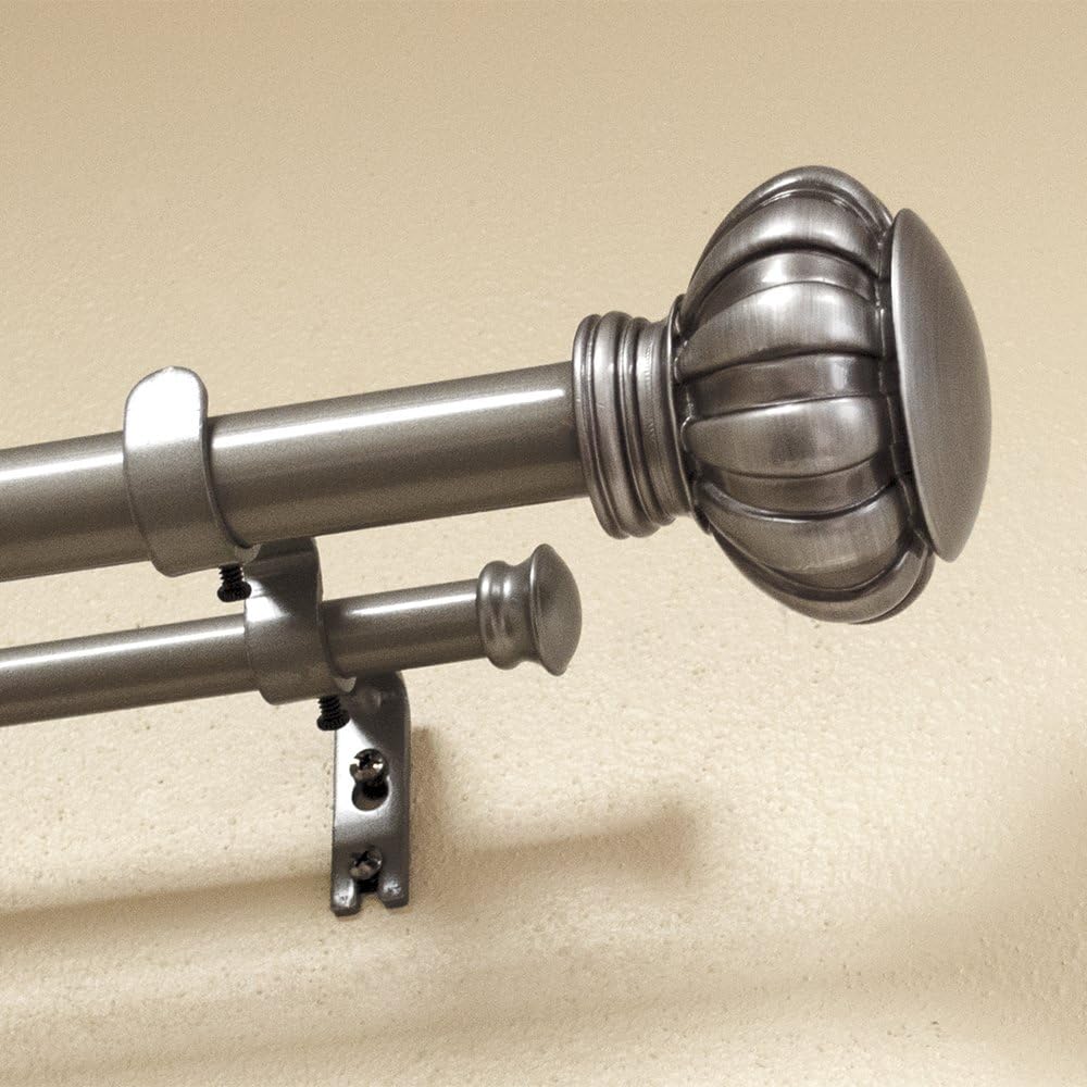 Lumino Botero Knob Double Curtain Rod Set, 1” Diameter (With Multiple Color Options), Curtain Rod, Drapery Rod, Decorative Rod, Decor, Pewter, 42-120“ Width