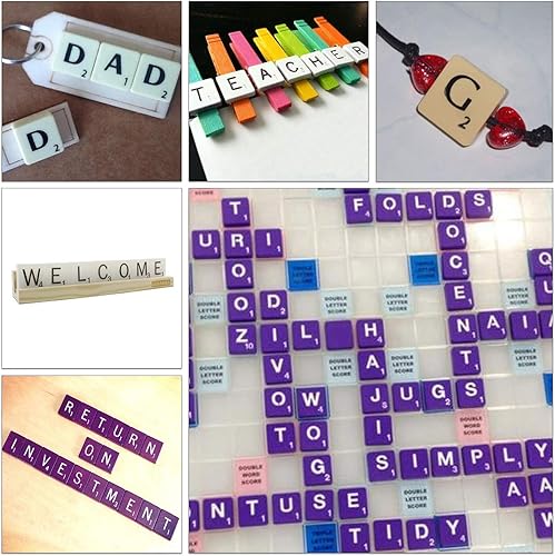 Miniatura 6 de Trimming Shop Azulejos del alfabeto de plástico marfil con letras y números negros para juegos, manualidades, crucigrama, decoración de bricolaje,